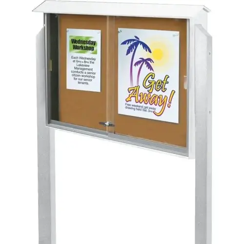Enclosed Sliding Door Indoor Corkboard, White, 45" X 3 ft6" Enclosed Sliding Door Indoor Corkboard, White, 45" X 3 ft6"