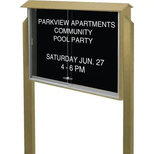 Enclosed Sliding Door Outdoor Letter Board, Post Mount, Sand, 45" X 3 ft6" Enclosed Sliding Door Outdoor Letter Board, Post Mount, Sand, 45" X 3 ft6"
