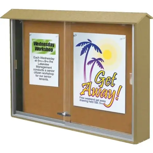 Enclosed Sliding Door Corkboard, Wall Mount, Sand, 52 X 40" Enclosed Sliding Door Corkboard, Wall Mount, Sand, 52 X 40"