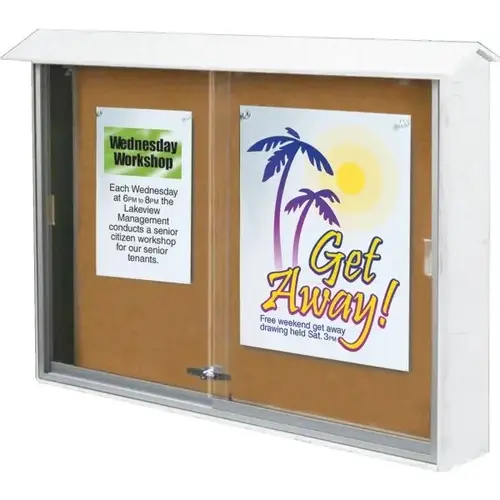 Enclosed Sliding Door Indoor Corkboard, Wall Mount, White, 45" X 3 ft Enclosed Sliding Door Indoor Corkboard, Wall Mount, White, 45" X 3 ft