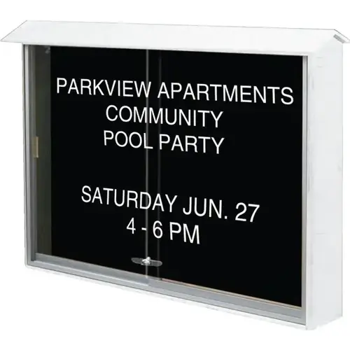 Enclosed Sliding Door Outdoor Letter Board, Wall Mount, White, 45" X 3 ft Enclosed Sliding Door Outdoor Letter Board, Wall Mount, White, 45" X 3 ft