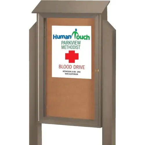 Enclosed Single Door Corkboard, Lighted Post Mount, Weathered Wood, 38 X 54" Enclosed Single Door Corkboard, Lighted Post Mount, Weathered Wood, 38 X 54"