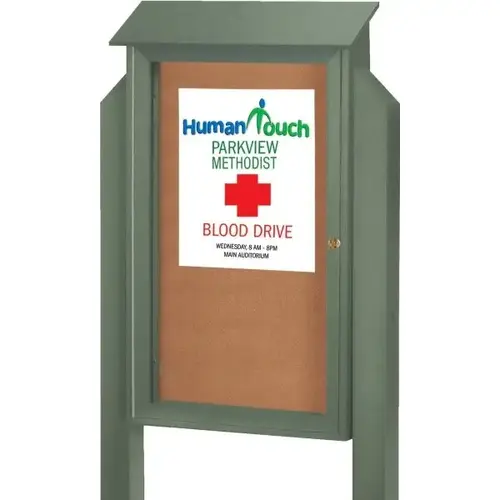 Enclosed Single Door Corkboard, Lighted Post Mount, Green, 26 X 42" Enclosed Single Door Corkboard, Lighted Post Mount, Green, 26 X 42"