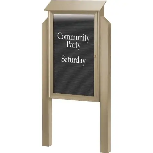 Enclosed Single Door Outdoor Letter Board, Light Post, Weathered Wood, 38 X 54" Enclosed Single Door Outdoor Letter Board, Light Post, Weathered Wood, 38 X 54"