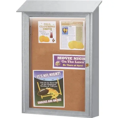 Enclosed Single Door Corkboard, Lighted Wall Mount, Light Gray, 26 X 42" Enclosed Single Door Corkboard, Lighted Wall Mount, Light Gray, 26 X 42"