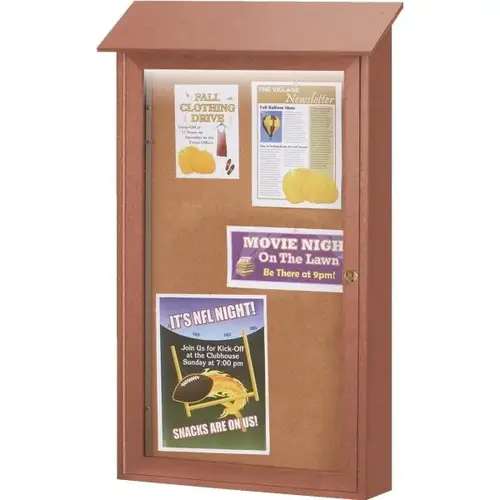 Enclosed Single Door Corkboard, Lighted Wall Mount, Cedar, 32 X 48" Enclosed Single Door Corkboard, Lighted Wall Mount, Cedar, 32 X 48"