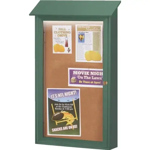 Enclosed Single Door Corkboard, Lighted Wall Mount, Woodland Green, 32 X 48" Enclosed Single Door Corkboard, Lighted Wall Mount, Woodland Green, 32 X 48"