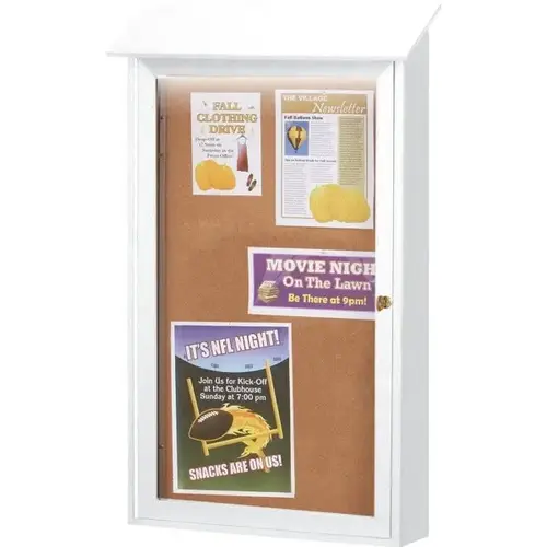 Enclosed Single Door Corkboard, Lighted Wall Mount, White, 38 X 54" Enclosed Single Door Corkboard, Lighted Wall Mount, White, 38 X 54"