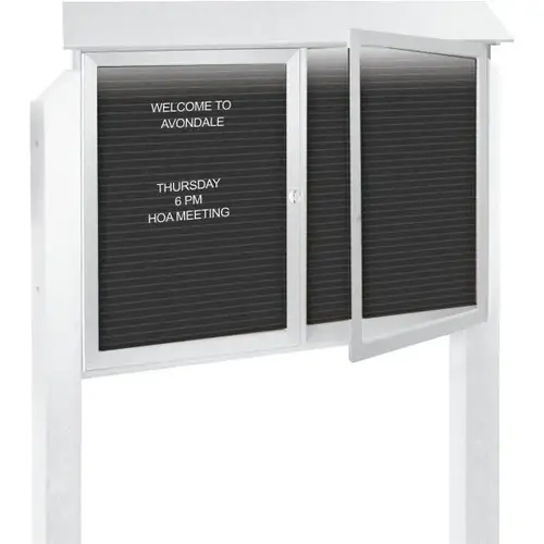 Enclosed Double Door Letter Board, Light Post, White, 52 X 40" Enclosed Double Door Letter Board, Light Post, White, 52 X 40"