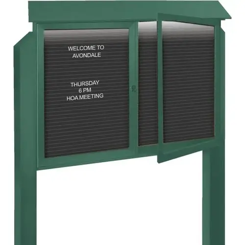 Enclosed Double Door Outdoor Letter Board, Lighted Post Mount, Green, 45" X 3 ft6" Enclosed Double Door Outdoor Letter Board, Lighted Post Mount, Green, 45" X 3 ft6"