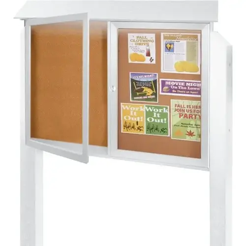 Enclosed Double Door Corkboard, Lighted Post Mount, White, 52 X 40" Enclosed Double Door Corkboard, Lighted Post Mount, White, 52 X 40"