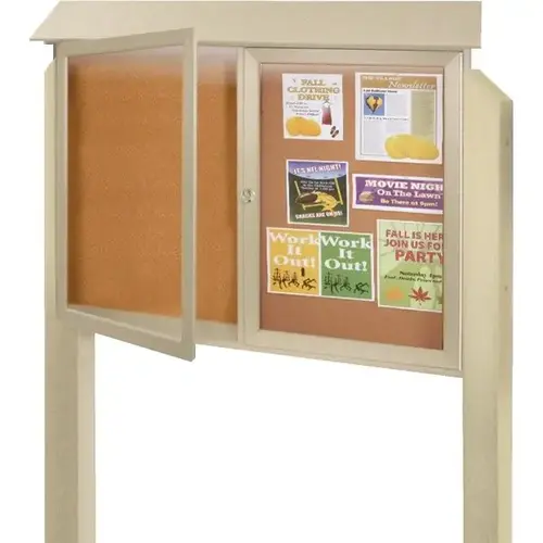 Enclosed Double Door Corkboard, Lighted Post Mount, Sand, 45" X 3 ft Enclosed Double Door Corkboard, Lighted Post Mount, Sand, 45" X 3 ft