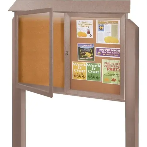Enclosed Double Door Corkboard, Light Post, Weathered Wood, 45" X 3 ft Enclosed Double Door Corkboard, Light Post, Weathered Wood, 45" X 3 ft