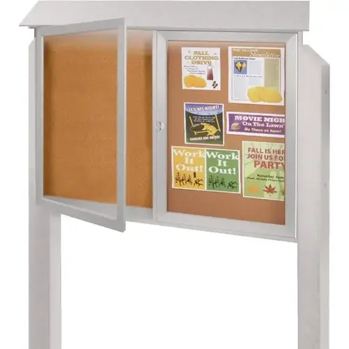 Enclosed Double Door Corkboard, Lighted Post Mount, Gray, 52 X 40" Enclosed Double Door Corkboard, Lighted Post Mount, Gray, 52 X 40"