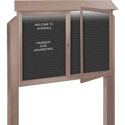 Enclosed Double Door Letter Board, Light Post, Weathered Wood, 45" X 3 ft Enclosed Double Door Letter Board, Light Post, Weathered Wood, 45" X 3 ft