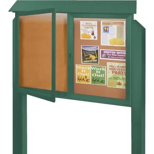 Enclosed Double Door Corkboard, Lighted Wall Mount, Woodland Green, 52 X 40" Enclosed Double Door Corkboard, Lighted Wall Mount, Woodland Green, 52 X 40"