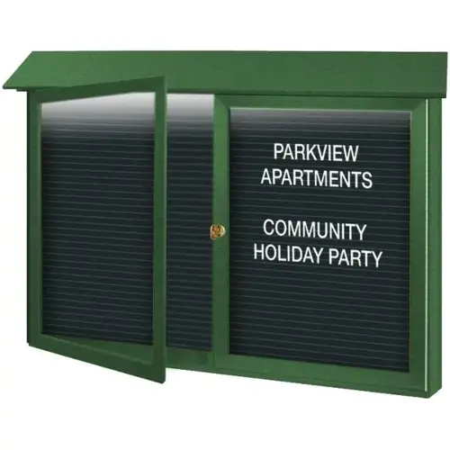 Enclosed Double Door Letter Board, Lighted Wall Mount, Woodland Green, 45" X3 ft6" Enclosed Double Door Letter Board, Lighted Wall Mount, Woodland Green, 45" X3 ft6"