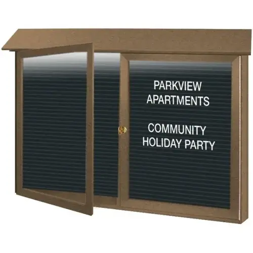 Enclosed Double Door Letter Board, Lighted Wall Mount, Weathered Wood, 45" X3 ft6" Enclosed Double Door Letter Board, Lighted Wall Mount, Weathered Wood, 45" X3 ft6"