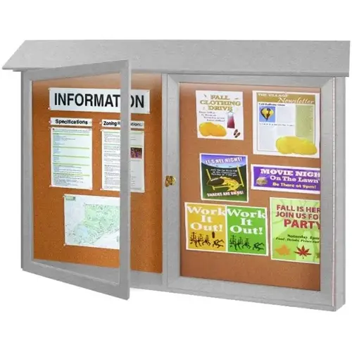 Enclosed Double Door Corkboard, Lighted Wall Mount, Gray, 45" X 3 ft Enclosed Double Door Corkboard, Lighted Wall Mount, Gray, 45" X 3 ft