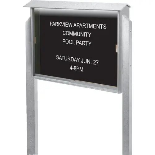 Enclosed Sliding Door Letter Board, Light Post, White, 52 X 40" Enclosed Sliding Door Letter Board, Light Post, White, 52 X 40"
