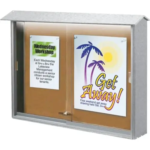 Enclosed Sliding Door Corkboard, Lighted Wall Mount, White, 52 X 40" Enclosed Sliding Door Corkboard, Lighted Wall Mount, White, 52 X 40"