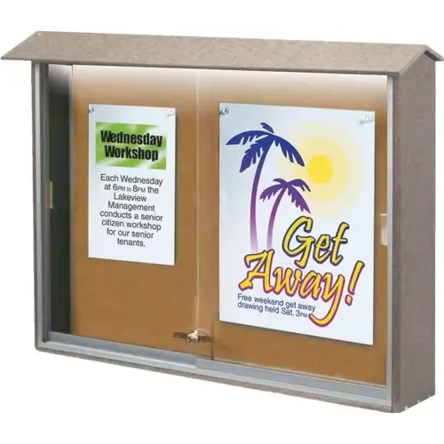 Enclosed Sliding Door Corkboard, Lighted Wall Mount, Sand, 45" X 3 ft6" Enclosed Sliding Door Corkboard, Lighted Wall Mount, Sand, 45" X 3 ft6"