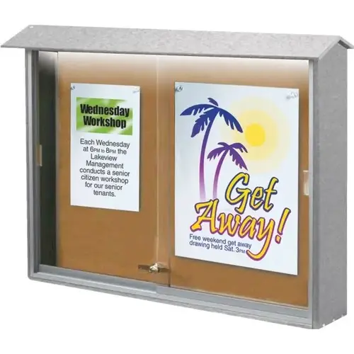 Enclosed Sliding Door Corkboard, Lighted Wall Mount, Light Gray, 45" X 3 ft Enclosed Sliding Door Corkboard, Lighted Wall Mount, Light Gray, 45" X 3 ft