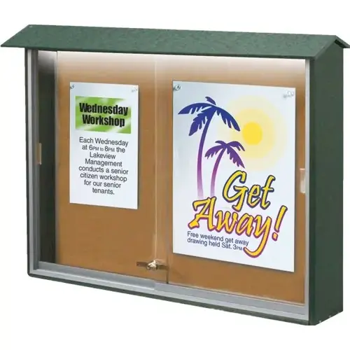 Enclosed Sliding Door Corkboard, Lighted Wall Mount, Woodland Green, 45" X 3 ft Enclosed Sliding Door Corkboard, Lighted Wall Mount, Woodland Green, 45" X 3 ft