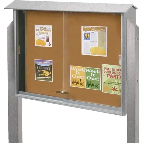 Enclosed Sliding Door Corkboard, Post Mount, Gray, 52 X 40" Enclosed Sliding Door Corkboard, Post Mount, Gray, 52 X 40"