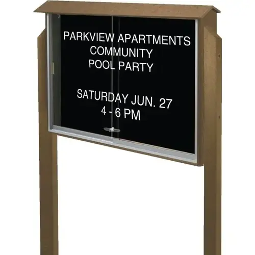 Enclosed Sliding Door Letter Board, Post Mount, Weathered Wood, 52 X 40" Enclosed Sliding Door Letter Board, Post Mount, Weathered Wood, 52 X 40"