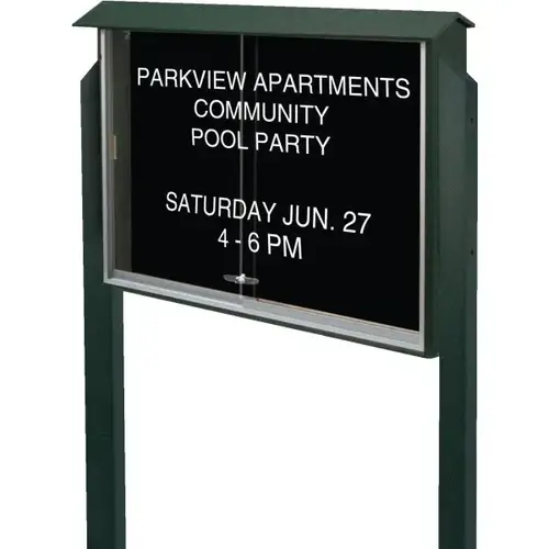 Enclosed Sliding Door Outdoor Letter Board, Post Mount, Green, 52 X 40" Enclosed Sliding Door Outdoor Letter Board, Post Mount, Green, 52 X 40"