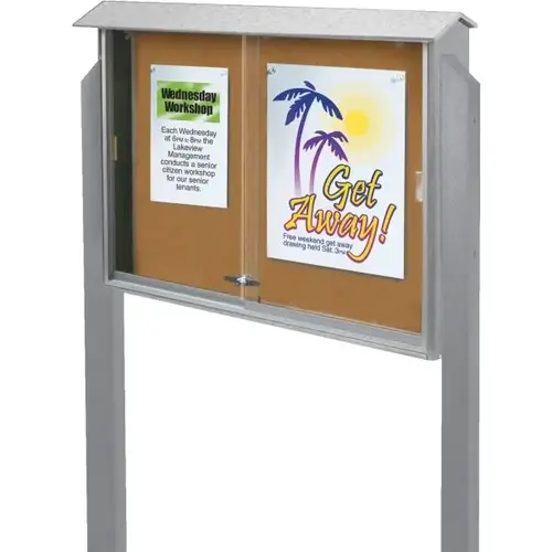 Enclosed Sliding Door Corkboard, Post Mount, Gray, 45" X 3 ft6" Enclosed Sliding Door Corkboard, Post Mount, Gray, 45" X 3 ft6"