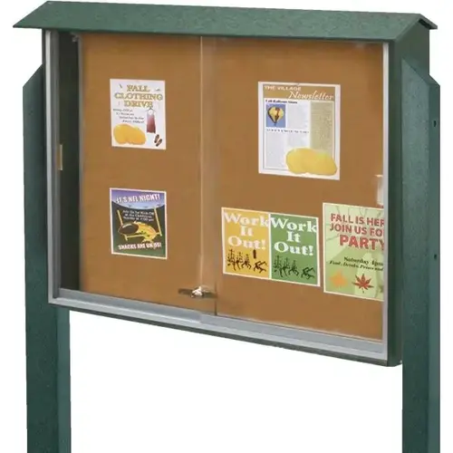 Enclosed Sliding Door Corkboard, Post Mount, Green, 45" X 3 ft Enclosed Sliding Door Corkboard, Post Mount, Green, 45" X 3 ft