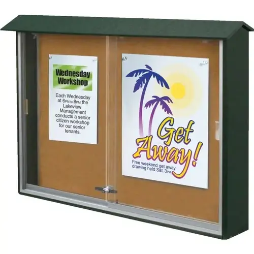 Enclosed Sliding Door Corkboard, Wall Mount, Green, 52 X 40" Enclosed Sliding Door Corkboard, Wall Mount, Green, 52 X 40"