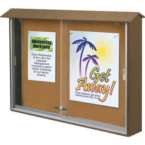 Enclosed Sliding Door Corkboard, Wall Mount, Weathered Wood, 52 X 40" Enclosed Sliding Door Corkboard, Wall Mount, Weathered Wood, 52 X 40"