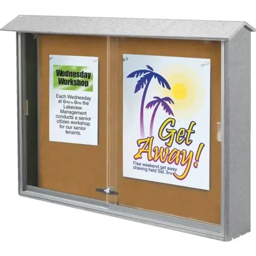 Enclosed Sliding Door Corkboard, Wall Mount, Gray, 45" X 3 ft Enclosed Sliding Door Corkboard, Wall Mount, Gray, 45" X 3 ft