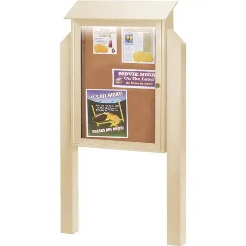 Enclosed Single Door Corkboard, Lighted Post Mount, Sand, 26 X 42" Enclosed Single Door Corkboard, Lighted Post Mount, Sand, 26 X 42"