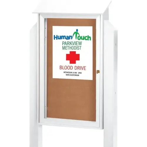 Enclosed Single Door Corkboard, Lighted Post Mount, White, 26 X 42" Enclosed Single Door Corkboard, Lighted Post Mount, White, 26 X 42"