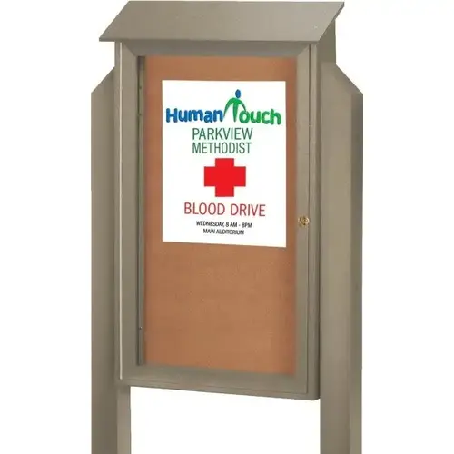 Enclosed Single Door Corkboard, Lighted Post Mount, Sand, 38 X 54" Enclosed Single Door Corkboard, Lighted Post Mount, Sand, 38 X 54"