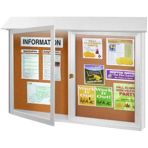 Enclosed Double Door Corkboard, Lighted Wall Mount, White, 52 X 40" Enclosed Double Door Corkboard, Lighted Wall Mount, White, 52 X 40"