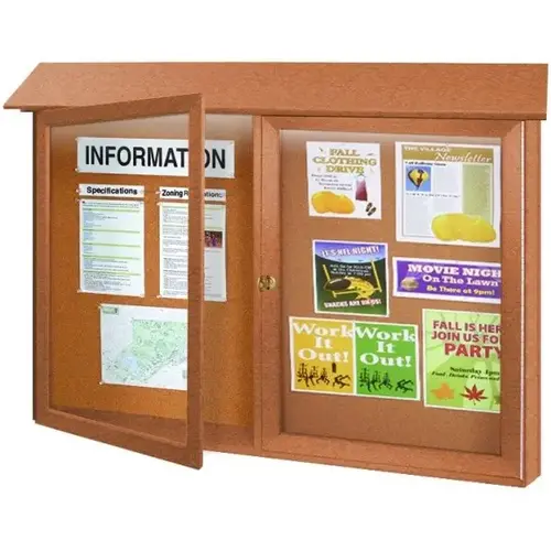 Enclosed Double Door Corkboard, Lighted Wall Mount, Cedar, 45" X 3 ft6" Enclosed Double Door Corkboard, Lighted Wall Mount, Cedar, 45" X 3 ft6"