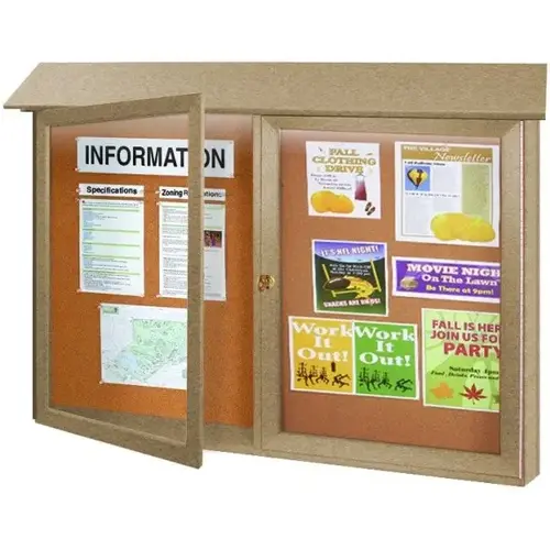 Enclosed Double Door Corkboard, Lighted Wall Mount, Sand, 45" X 3 ft Enclosed Double Door Corkboard, Lighted Wall Mount, Sand, 45" X 3 ft