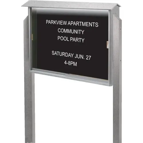 Enclosed Sliding Door Outdoor Letter Board, Lighted Post Mount, Gray, 45" X 3 ft Enclosed Sliding Door Outdoor Letter Board, Lighted Post Mount, Gray, 45" X 3 ft