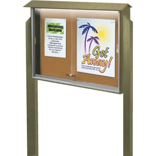 Enclosed Sliding Door Corkboard, Lighted Post Mount, Weathered Wood, 45" X 3 ft6" Enclosed Sliding Door Corkboard, Lighted Post Mount, Weathered Wood, 45" X 3 ft6"