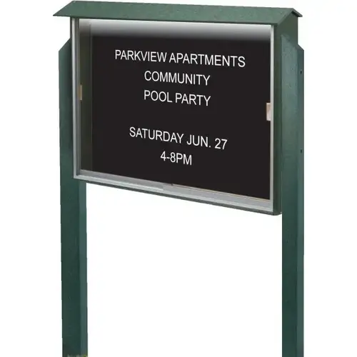 Enclosed Sliding Door Outdoor Letter Board, Lighted Post Mount, Green, 45" X3 ft6" Enclosed Sliding Door Outdoor Letter Board, Lighted Post Mount, Green, 45" X3 ft6"