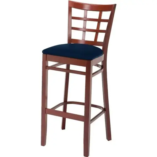 Seating Solid Wood Barstool, Mahogany, Navy Vinyl Seat Seating Solid Wood Barstool, Mahogany, Navy Vinyl Seat