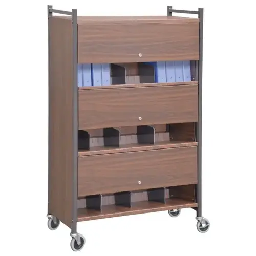 Woodgrain Versa Locked Cabinet Style Moble Rack With Three Shelves Woodgrain Versa Locked Cabinet Style Moble Rack With Three Shelves