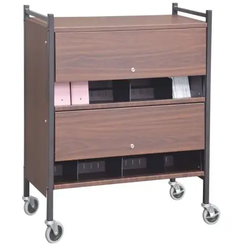 Woodgrain Versa Locked Cabinet Style Moble Rack With Two Shelves Woodgrain Versa Locked Cabinet Style Moble Rack With Two Shelves