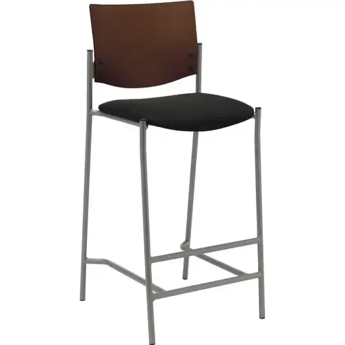 Barstool With Chocolate Wood Back, Black Fabric Seat, Silver Frame Barstool With Chocolate Wood Back, Black Fabric Seat, Silver Frame
