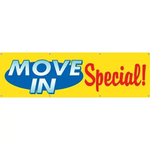 Horizontal Move-In Specials Banner, Yellow/Blue/Red, 10 ft X 3 ft Horizontal Move-In Specials Banner, Yellow/Blue/Red, 10 ft X 3 ft